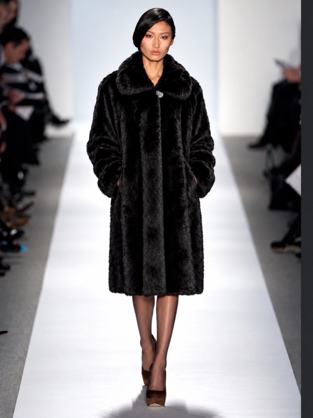 Dennis Basso Black Faux Mink Fur Coat XL Vertical Pelting Luxury